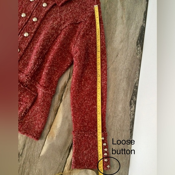 Marie Claire XL Acrylic Wool Blend Boucle Zip Up Cardigan Sweater Jacket Red - Picture 16 of 16